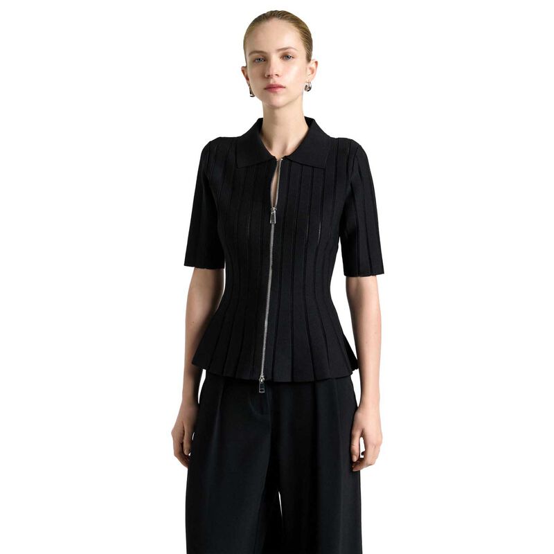 Cue Zipper Front Peplum Knit Top image number 3
